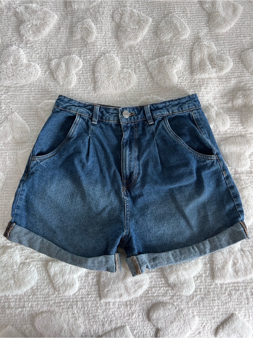 refuge Dark Blue Rolled-Hem Denim Shorts